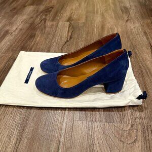 Margaux The Heel Blue Suede Block Heels, size 36 M